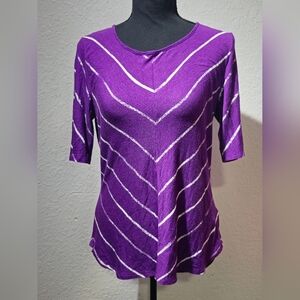 Apt 9 Purple and White Striped 3/4 Sleeves Petite Medium Top